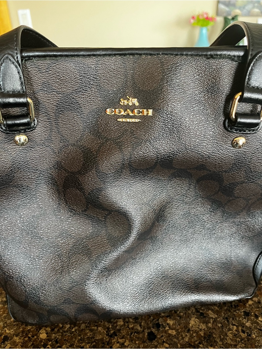 Coach Black Signature Shoulder Bag with Gold Logo